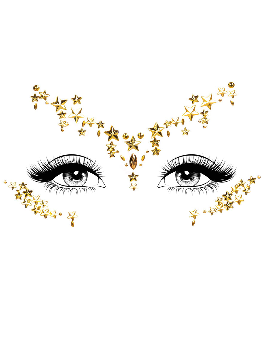 Womens Gold Star Sign Costume Face Jewels Main Image