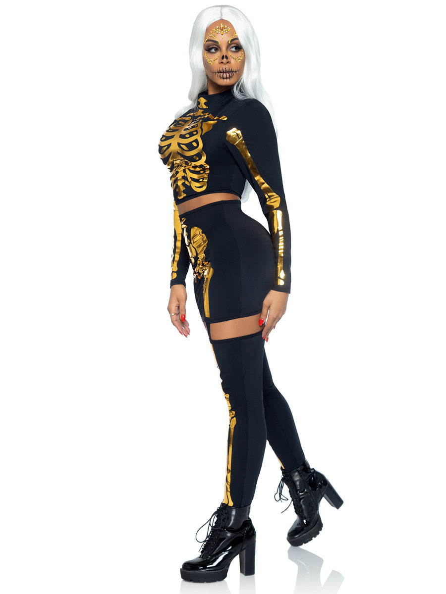 Womens Sexy Golden Skeleton Halloween Costume Side Image