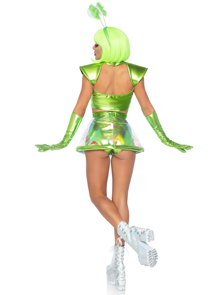 Womens Sexy Green Alien Beam Me Up Baddie Costume Back Image