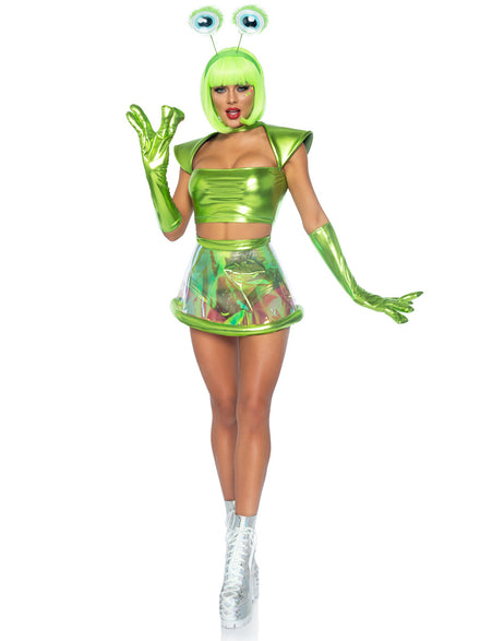Womens Sexy Green Alien Beam Me Up Baddie Costume Main Image