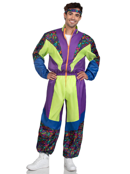 Mens Green And Purple Retro 80s Tracksuit Costume Alternative Image