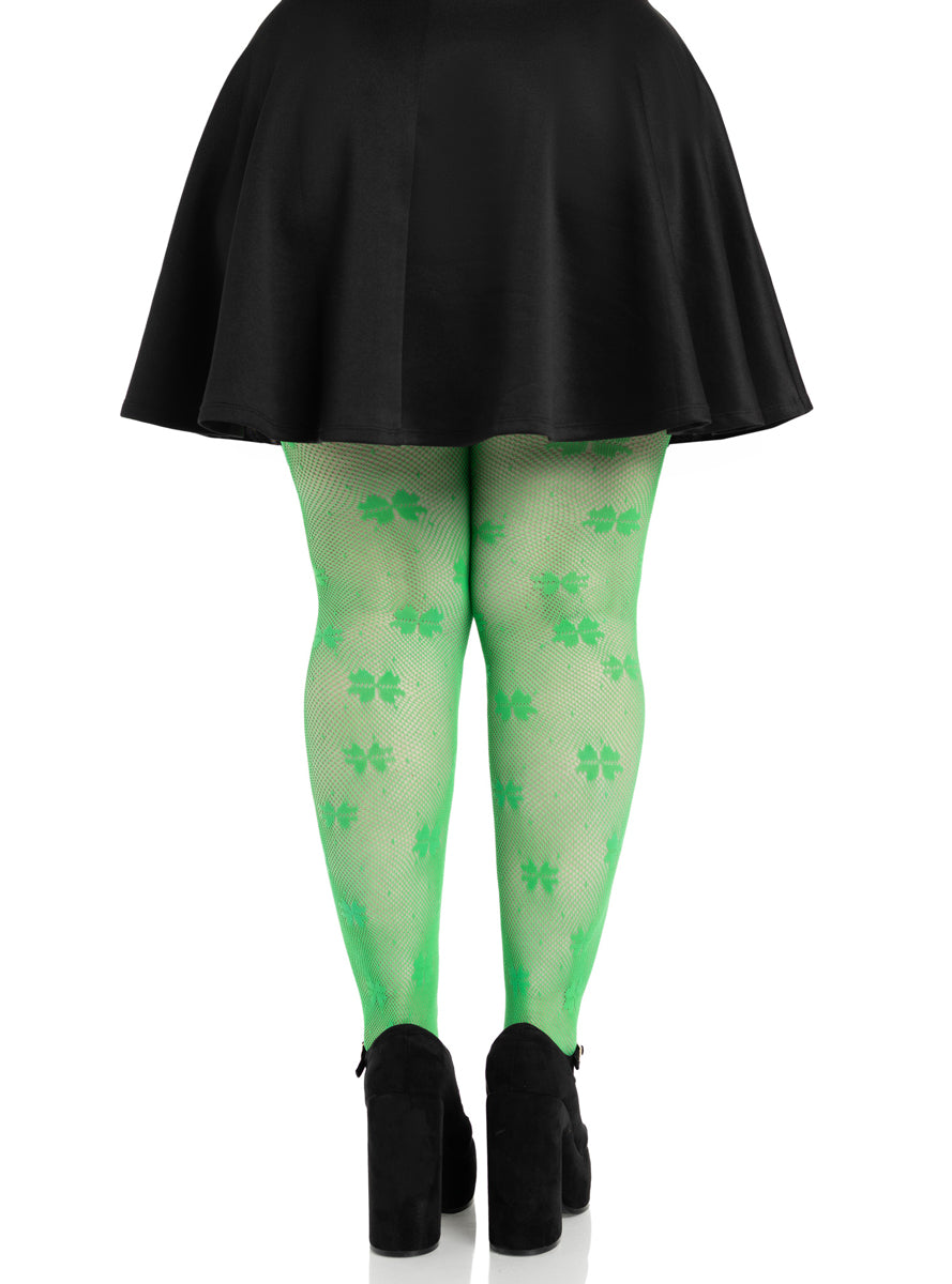 Plus Size Womens Green Clover Net Irish Costume Stockings Back Image