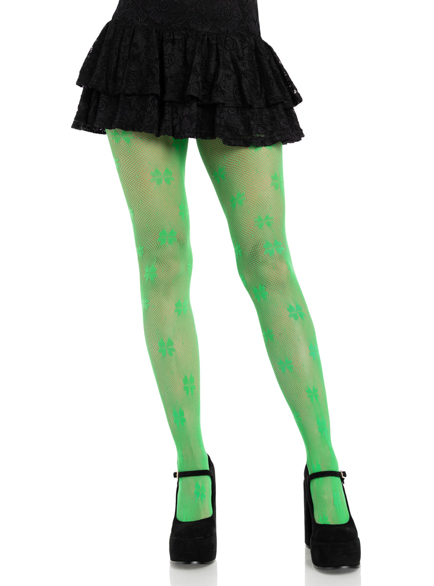 Womens Green Clover Net Irish Costume Stockings Alternative Image