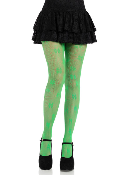 Womens Green Clover Net Irish Costume Stockings Main Image
