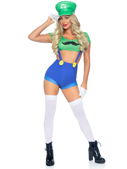 Womens Sexy Green Gamer Sidekick Luigi Costume Main Image