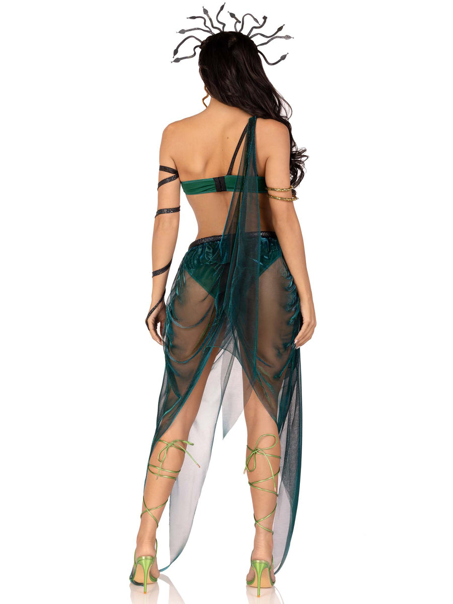 Womens Sexy Green Medusa Bra And Skirt Set Costume Back Image