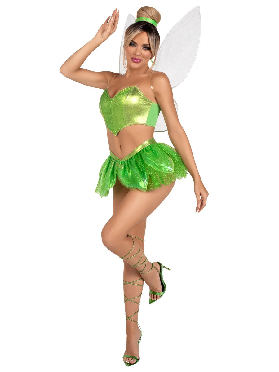 Womens Sexy Green Rebel Fairy Tinker Bell Costume Main Image