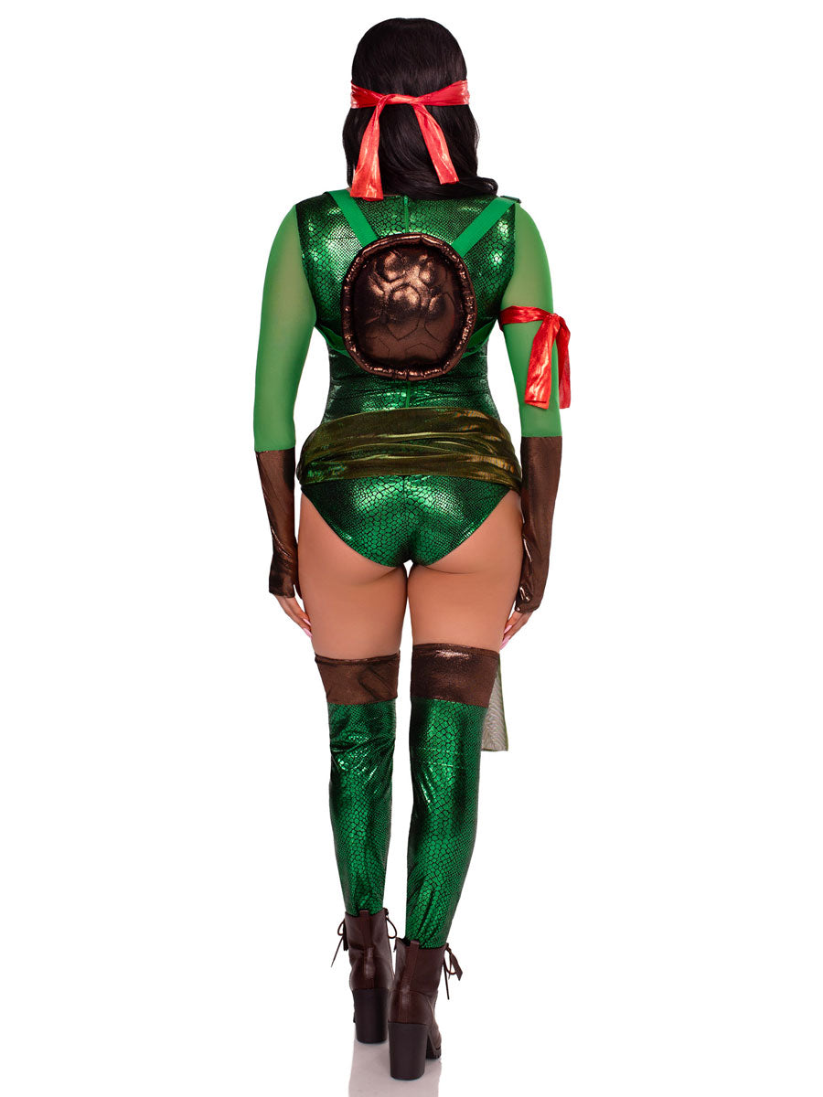 Womens Sexy Green Renegade Ninja Hero Bodysuit Costume Back Image