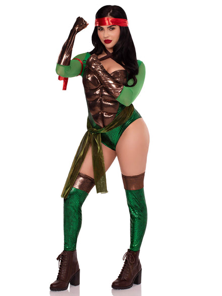 Womens Sexy Green Renegade Ninja Hero Bodysuit Costume Side Image