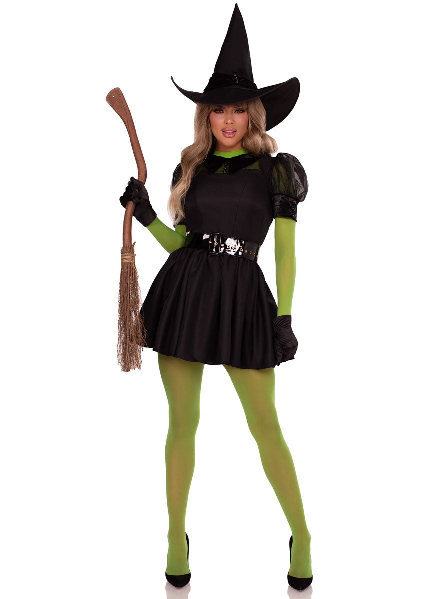 Womens Green Sheer Mesh Long Sleeve Bodysuit And Tights Set Alternative Image