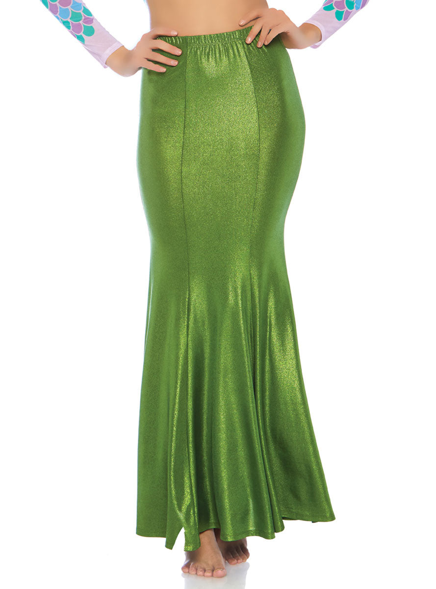 Plus Size Womens Green Shimmer Mermaid Costume Skirt Close Image