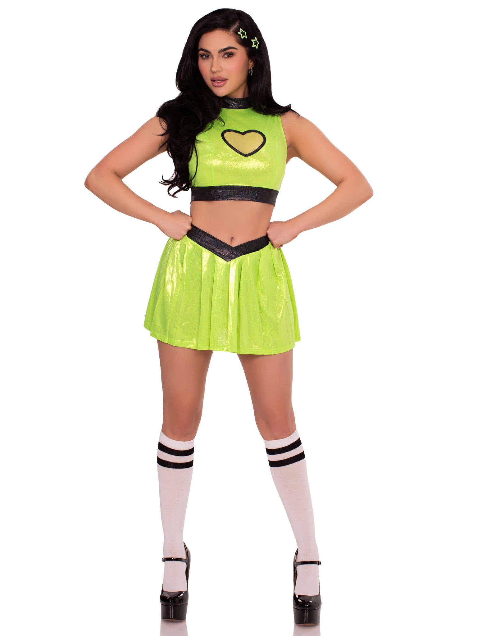 Womens Sexy Green Super Baddie Powerpuff Girls Costume Main Image