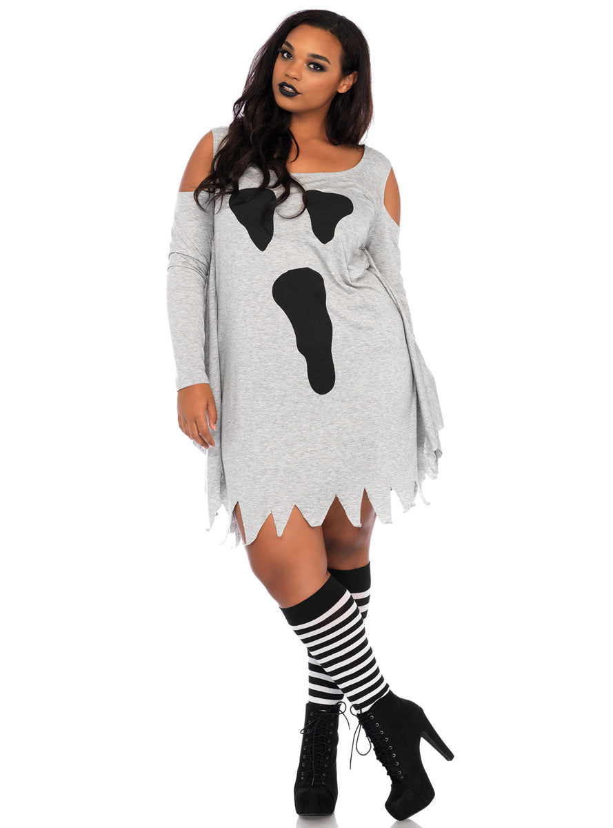 Plus Size Womens Grey Ghost Face Halloween Costume Dress Alternative Image