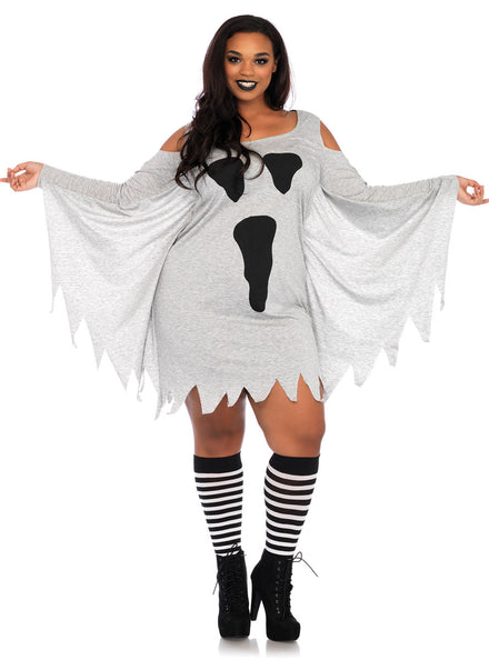Plus Size Womens Grey Ghost Face Halloween Costume Dress Main Image