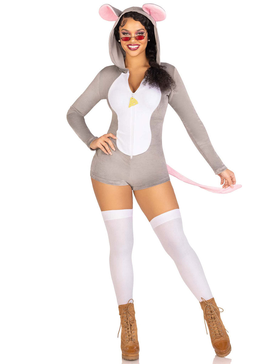 Womens Sexy Grey Mouse Plush Romper Costume Main Image