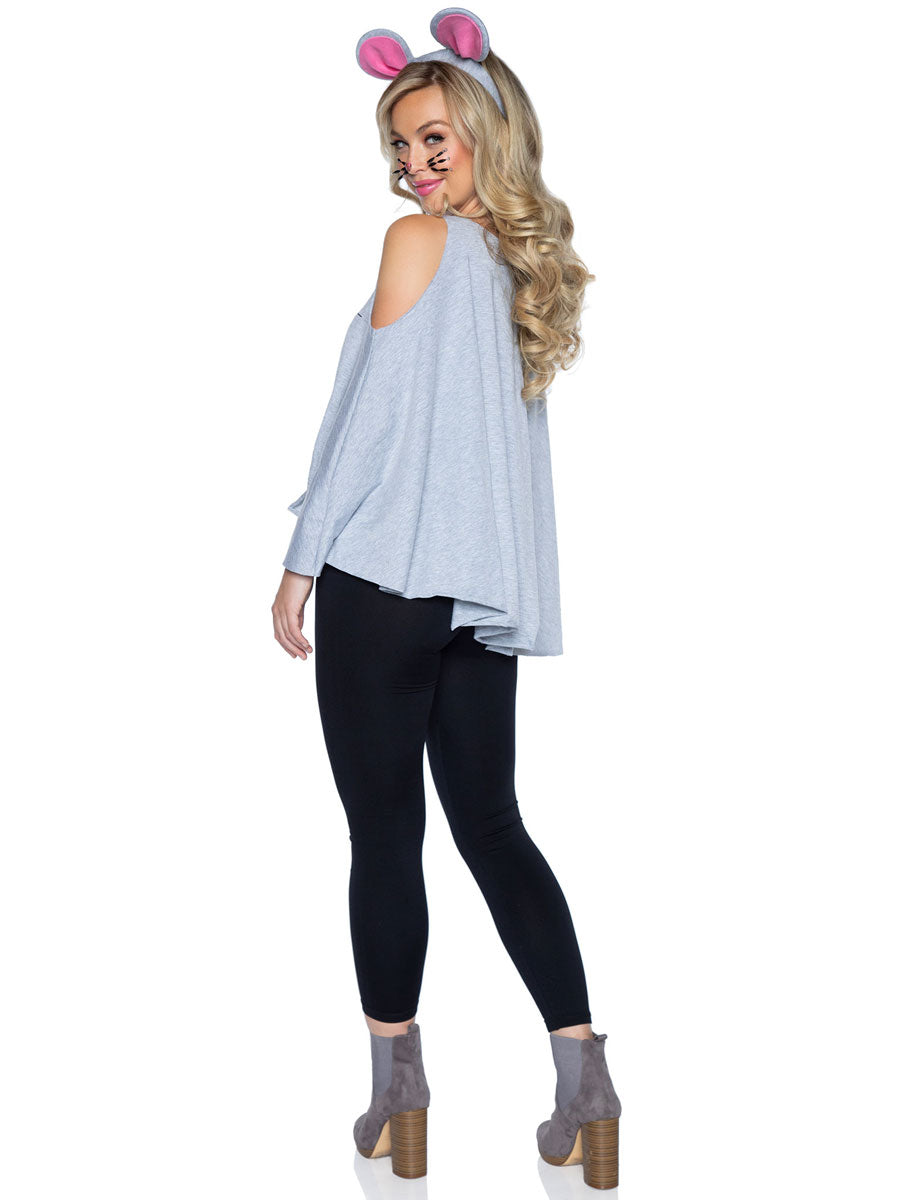 Womens Grey Mouse Animal Costume Poncho Back Image