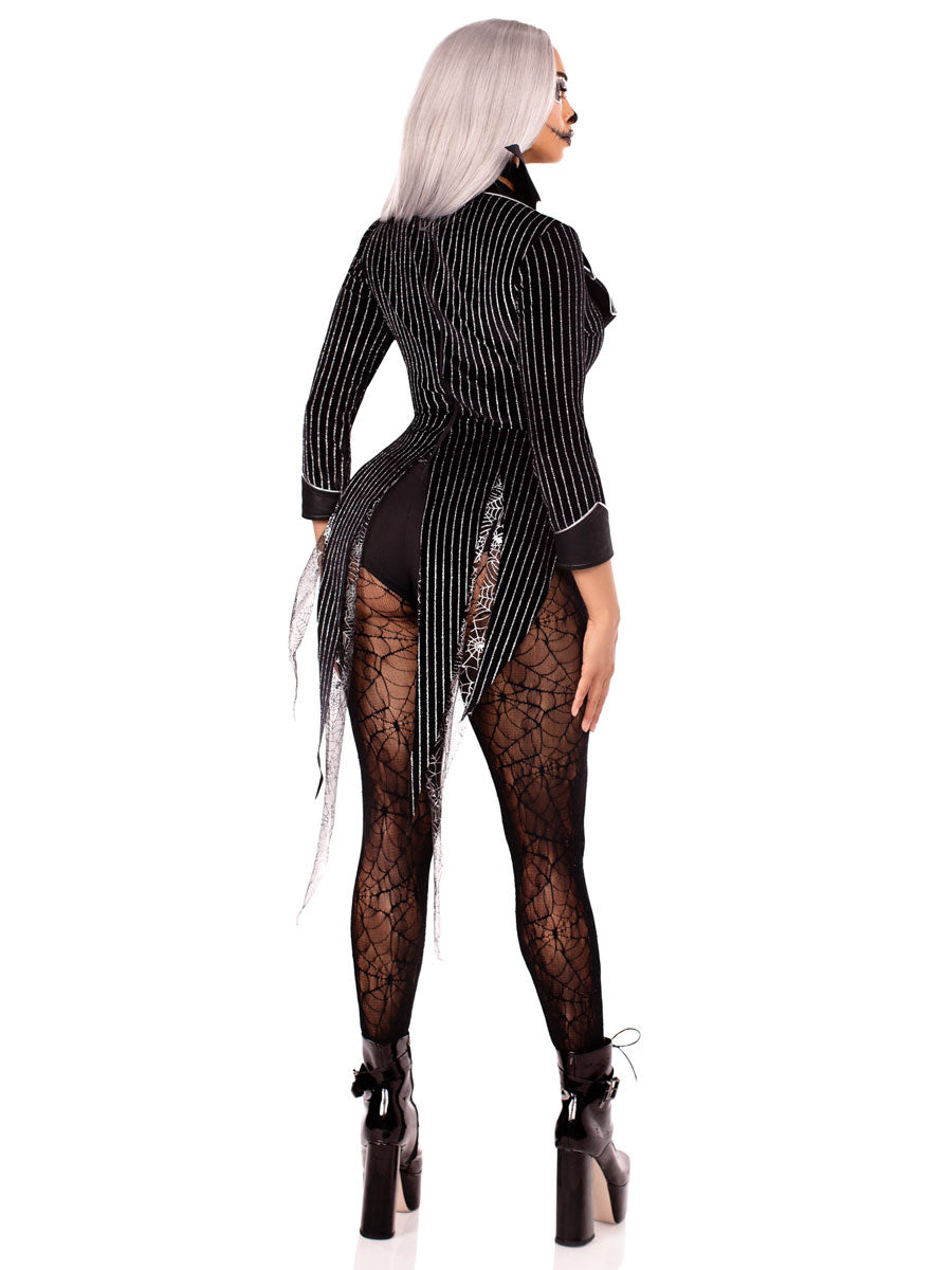 Womens Sexy Halloween Baddie Jack Skellington Bodysuit Costume Back Image