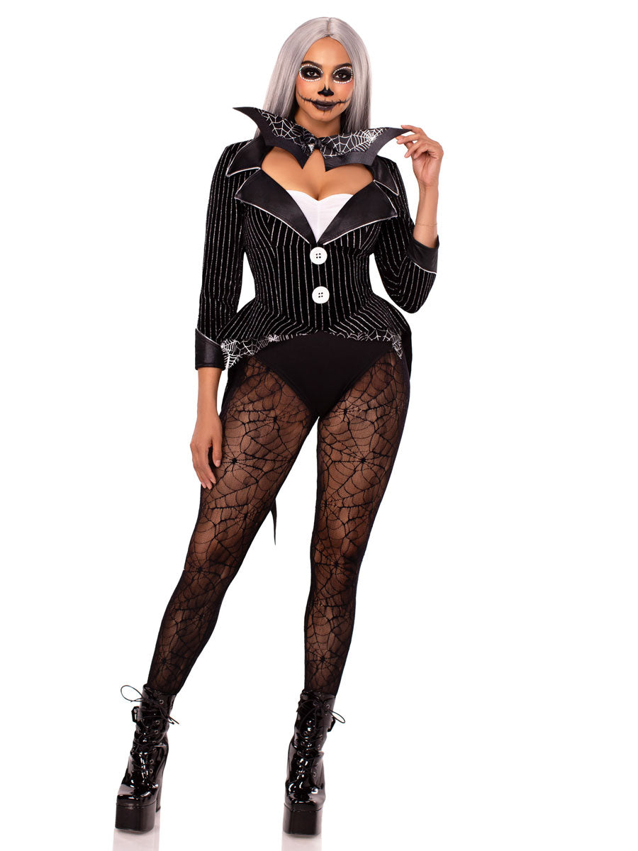 Womens Sexy Halloween Baddie Jack Skellington Bodysuit Costume Main Image