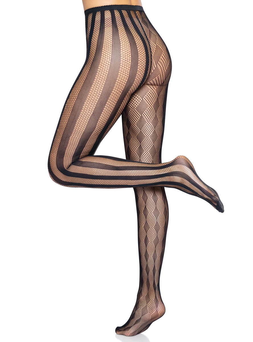 Womens Black Harlequin Net Full Length Costume Tights Alternative Image 1