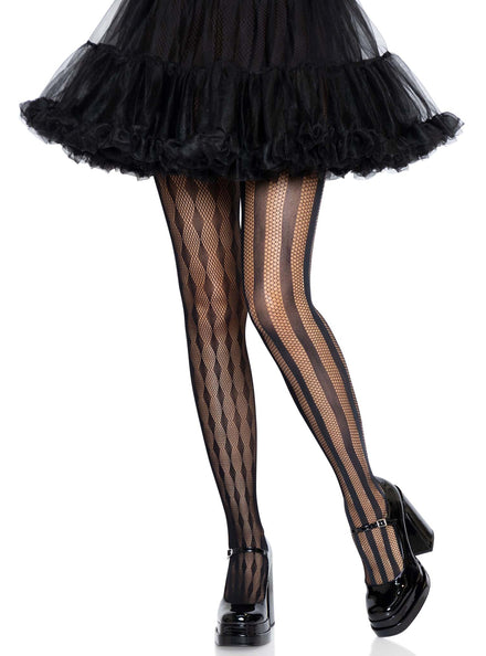 Womens Black Harlequin Net Full Length Costume Tights Main Image
