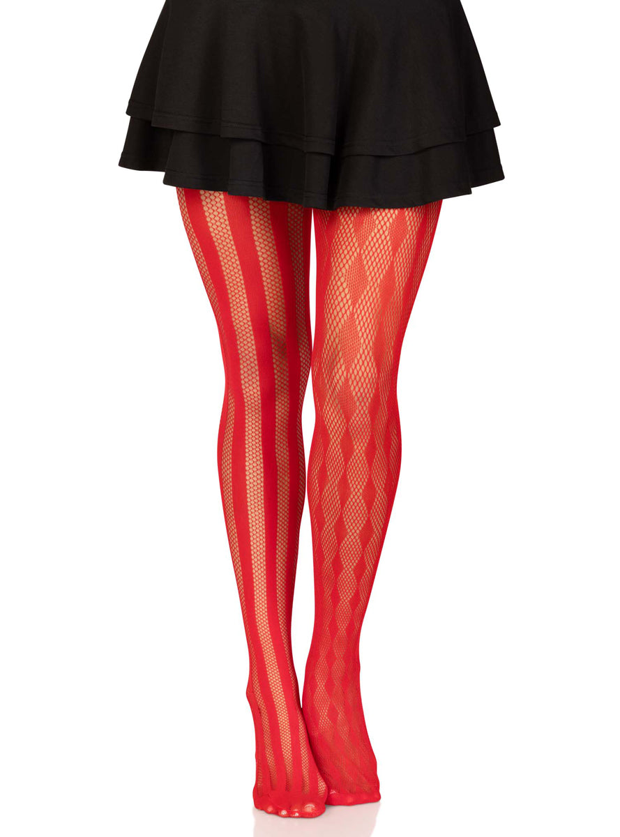 Womens Red Harlequin Net Full Length Costume Tights Alternative Image