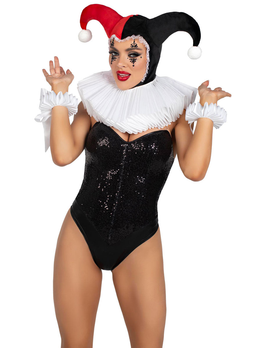 Womens Red And Black Harlequin Costume Bonnet Alternative Image