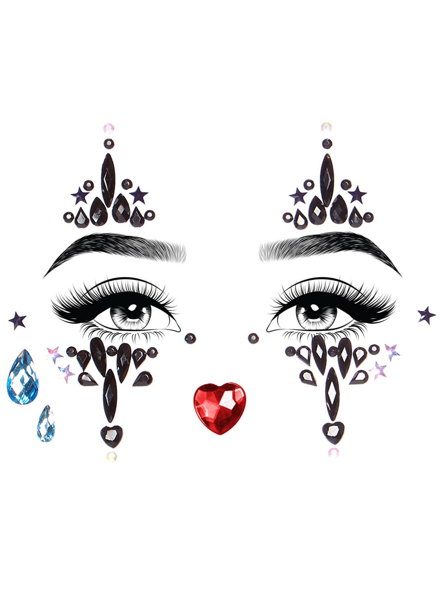 Womens Harlequin Stick On Costume Face Jewels Main Image