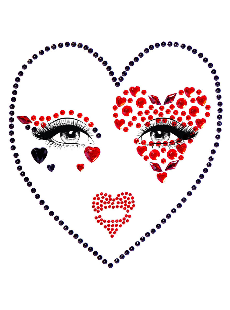 Womens Red And Black Heart Queen Costume Face Jewels Main Image