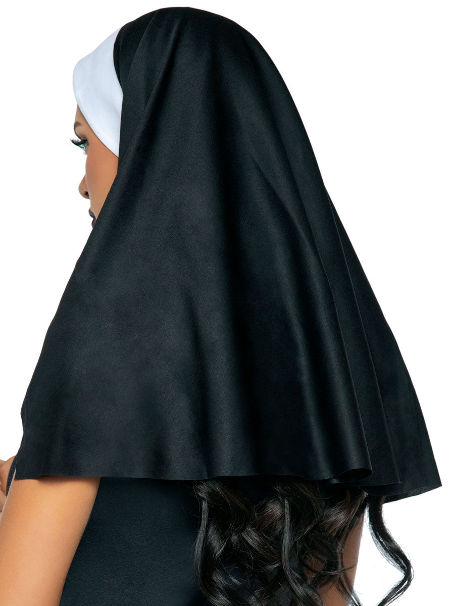 Womens Black And White Holy Nun Costume Habit Headpiece Back Image
