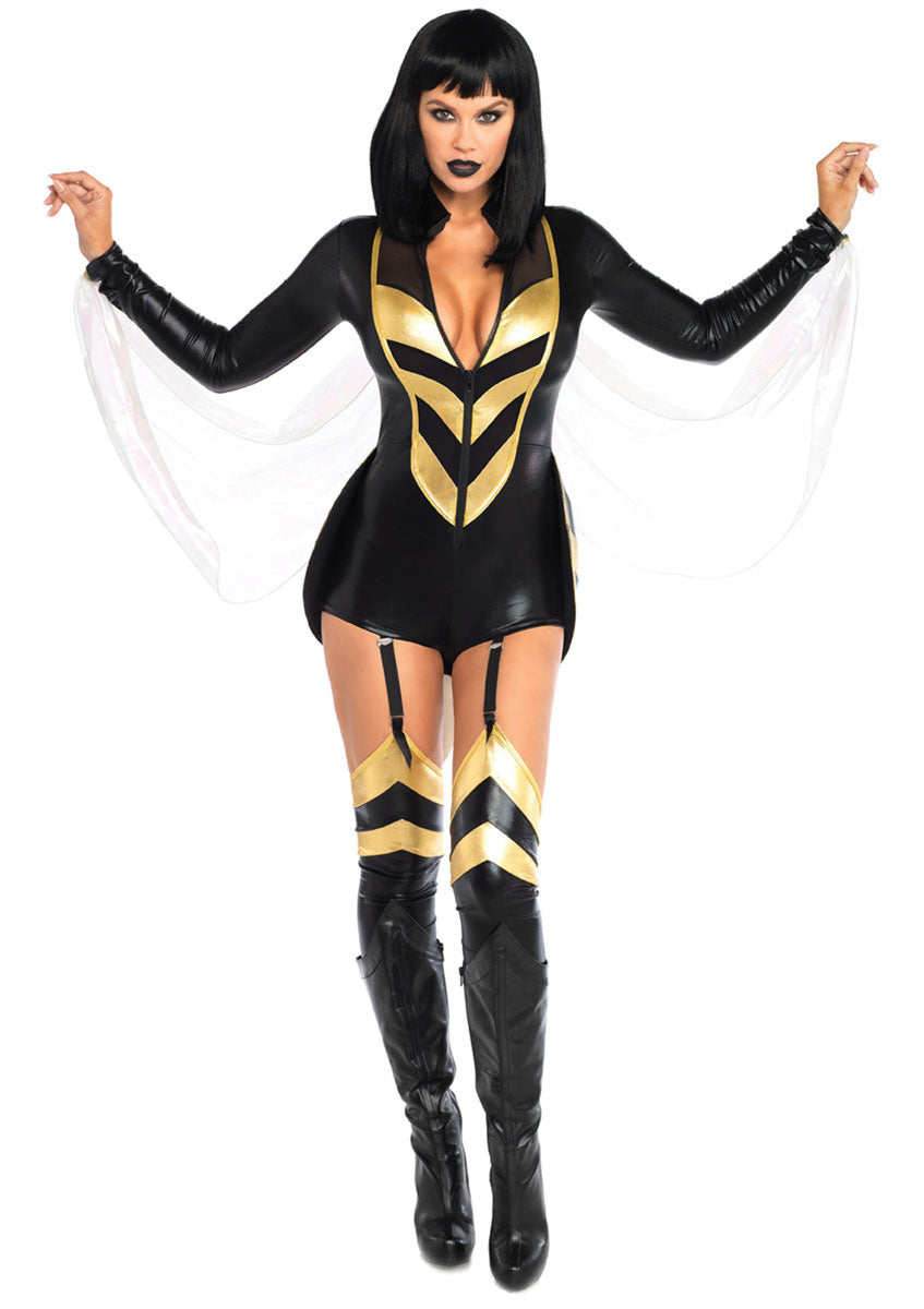 Womens Sexy Black And Gold Hornet Honey Costume Main Image
