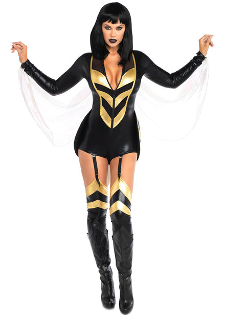 Womens Sexy Black And Gold Hornet Honey Costume Main Image