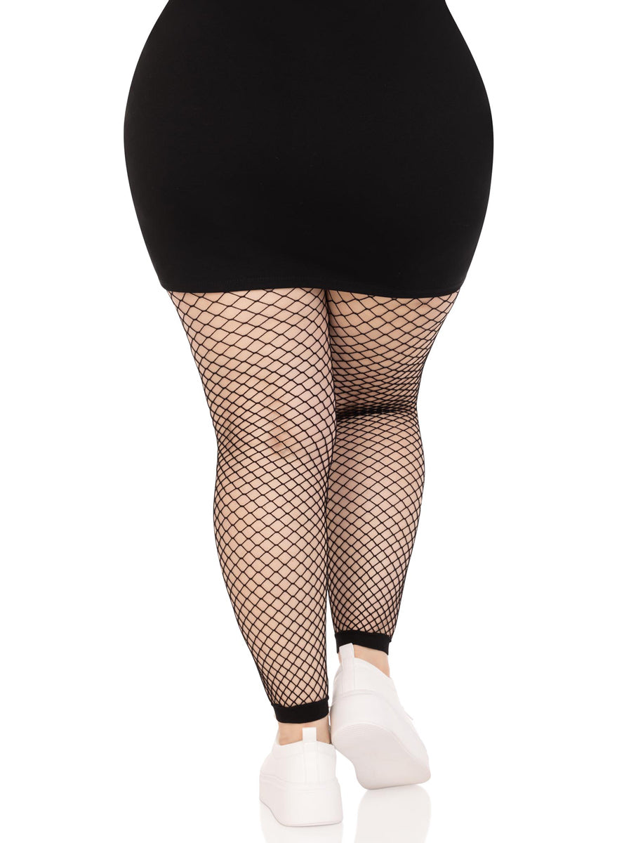 Plus Size Womens Black Industrial Net Footless Costume Tights Back Image
