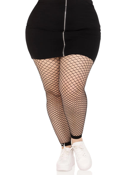 Plus Size Womens Black Industrial Net Footless Costume Tights Main Image