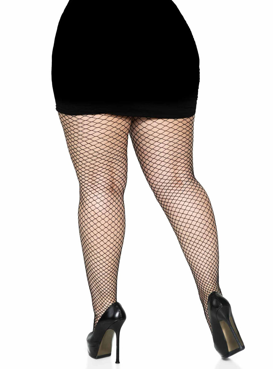 Plus Size Womens Black Industrial Net Spandex Stockings Back Image