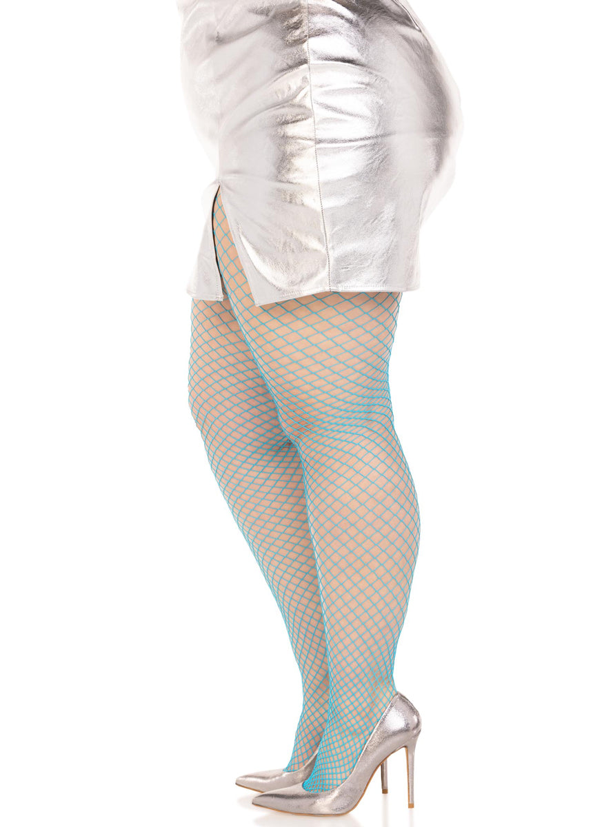 Plus Size Womens Neon Blue Industrial Net Spandex Stockings Side Image