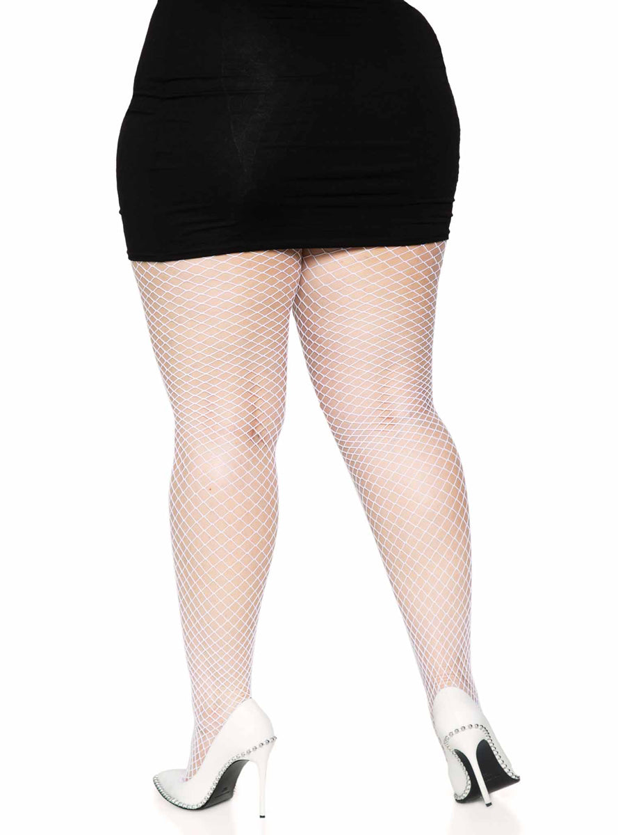 Plus Size Womens White Industrial Net Spandex Stockings Back Image