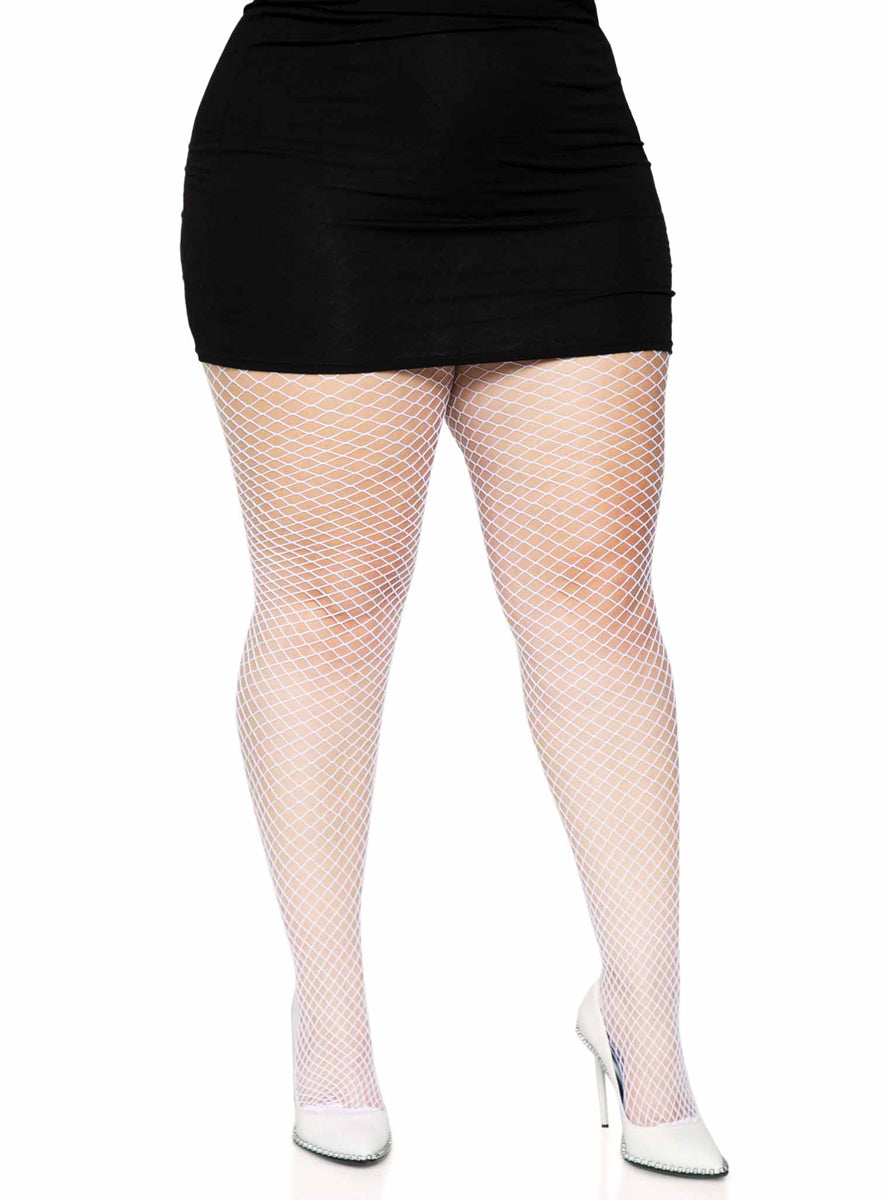 Plus Size Womens White Industrial Net Spandex Stockings Main Image