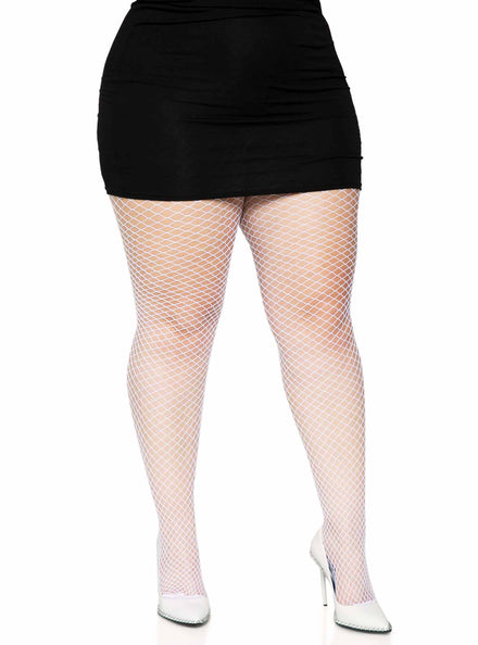 Plus Size Womens White Industrial Net Spandex Stockings Main Image