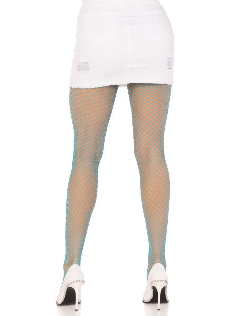 Womens Neon Blue Industrial Net Spandex Stockings Back Image