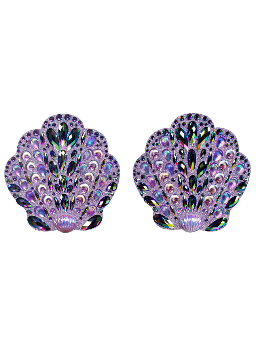 Jewelled Purple Mermaid Shell Nipple Pasties Close Image