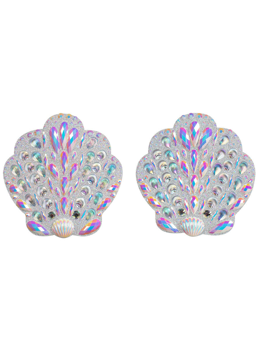 Jewelled Silver Mermaid Shell Nipple Pasties Close Image