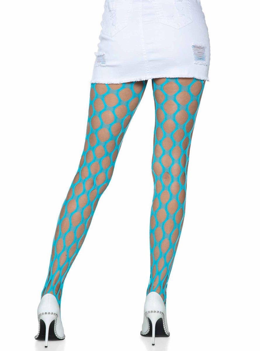 Womens Neon Blue Jumbo Pothole Net Tights Back Image
