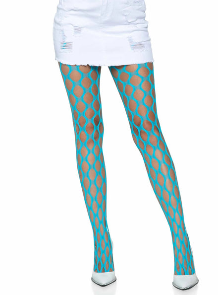Womens Neon Blue Jumbo Pothole Net Tights Main Image