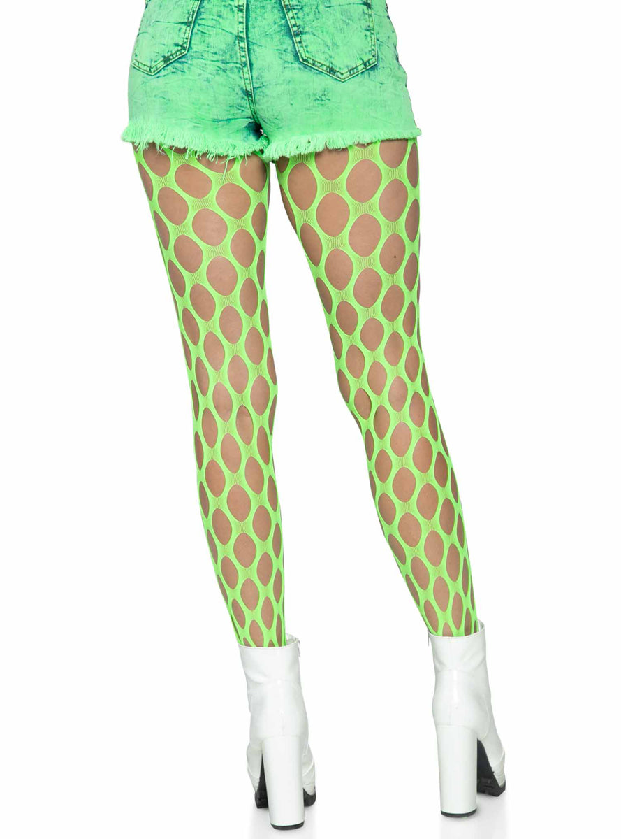 Womens Neon Green Jumbo Pothole Net Tights Back Image