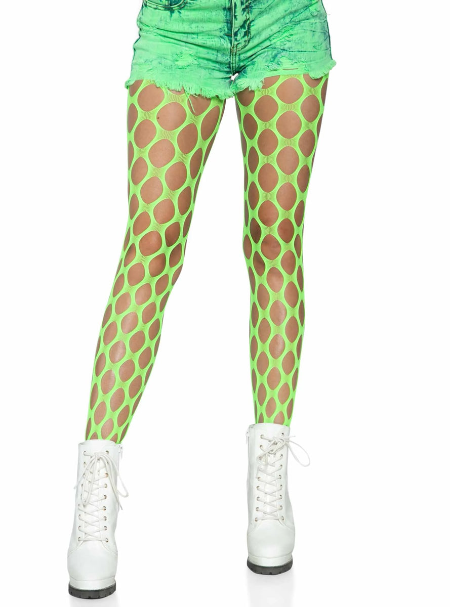 Womens Neon Green Jumbo Pothole Net Tights Main Image
