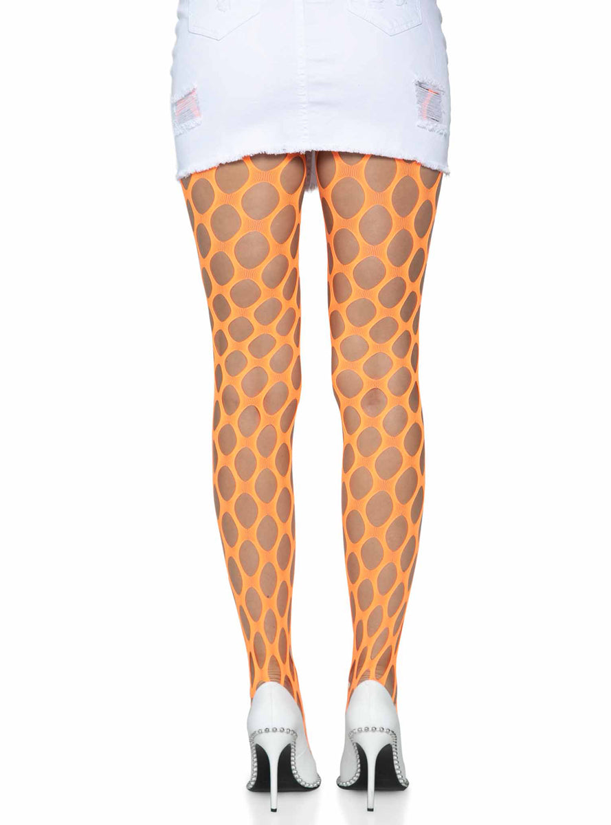 Womens Neon Orange Jumbo Pothole Net Tights Back Image