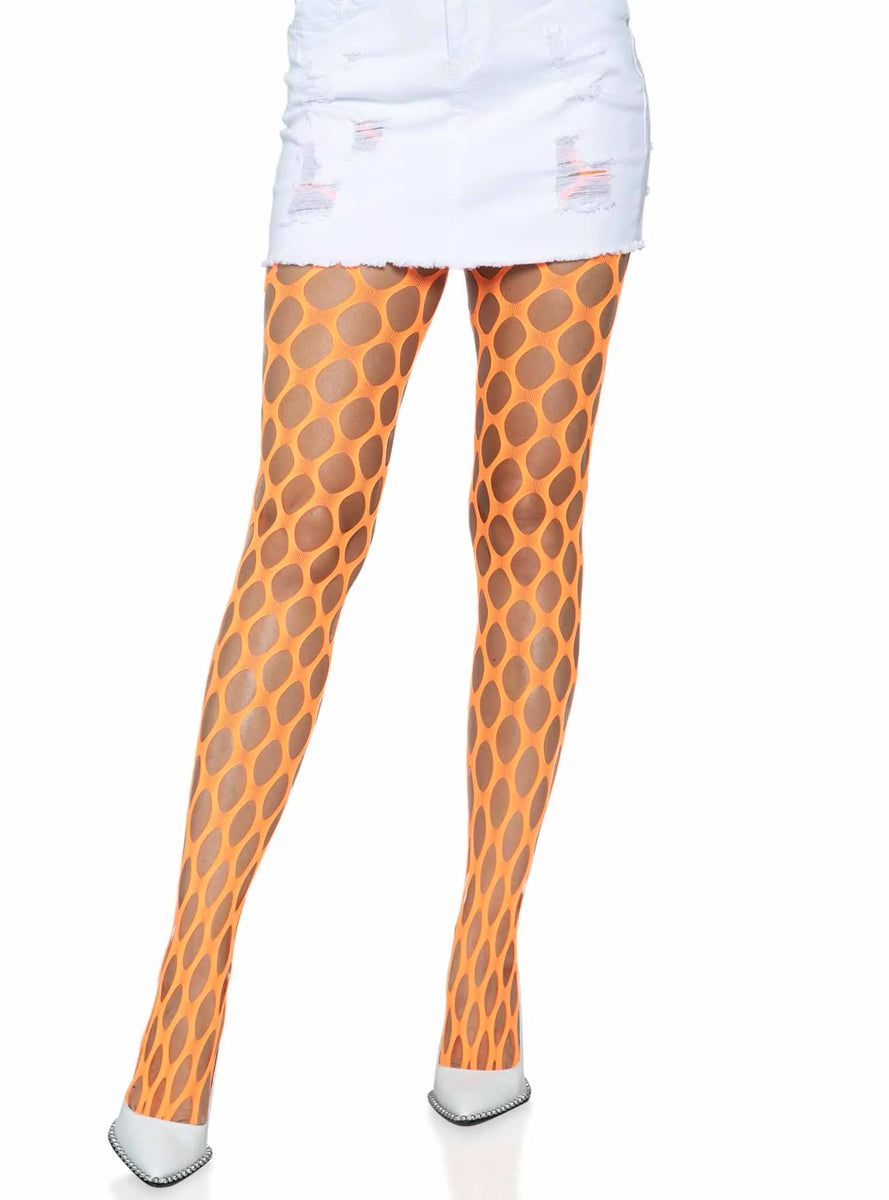 Womens Neon Orange Jumbo Pothole Net Tights Main Image