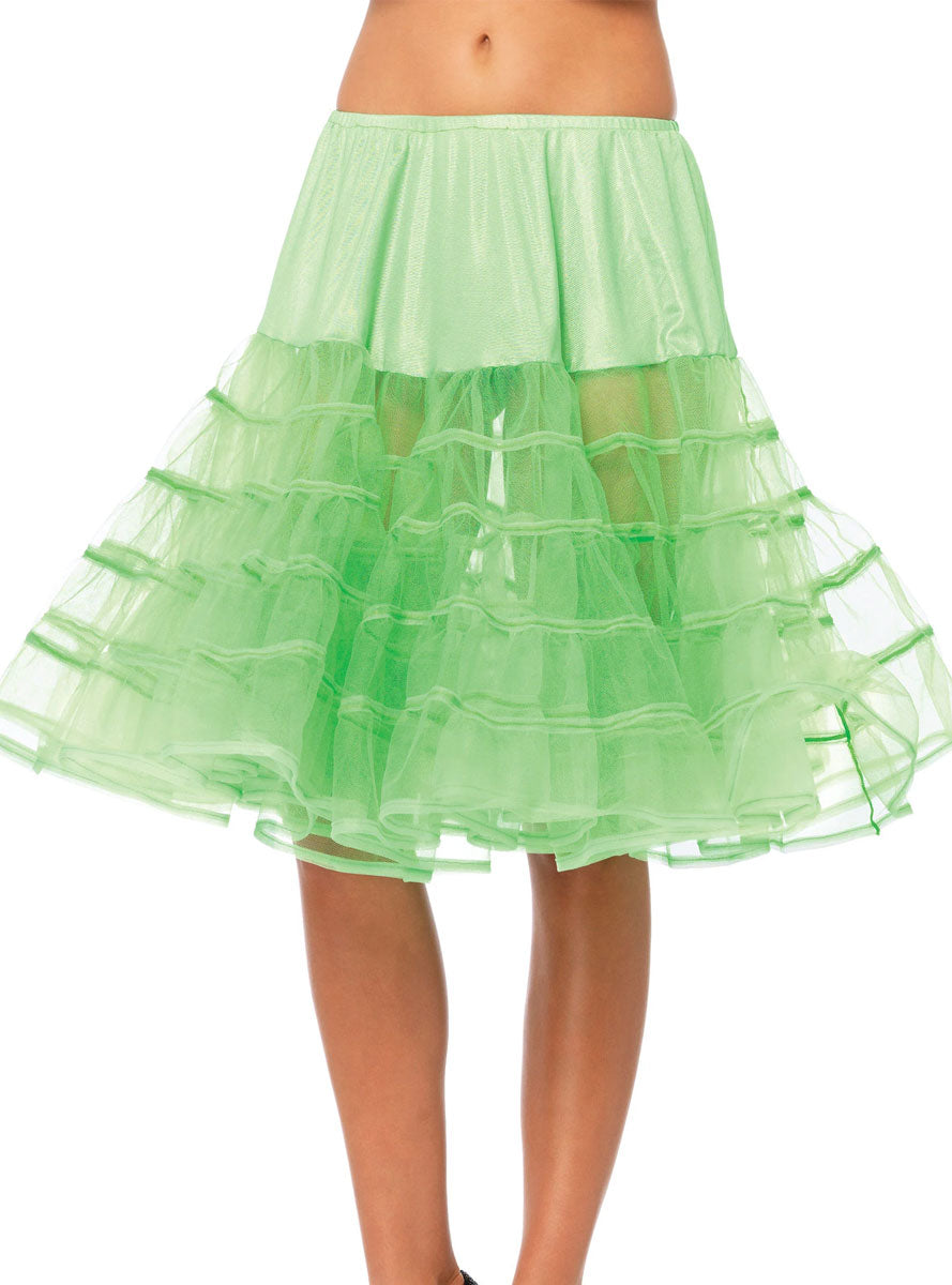 Womens Neon Green Knee Length Layered Costume Petticoat