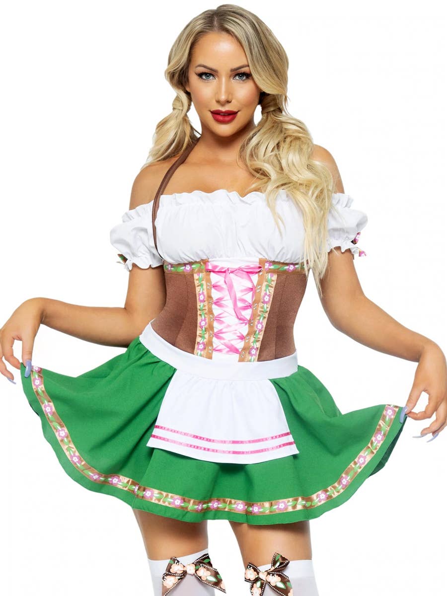 Women's Sexy Green German Girl Costume Close Up Image