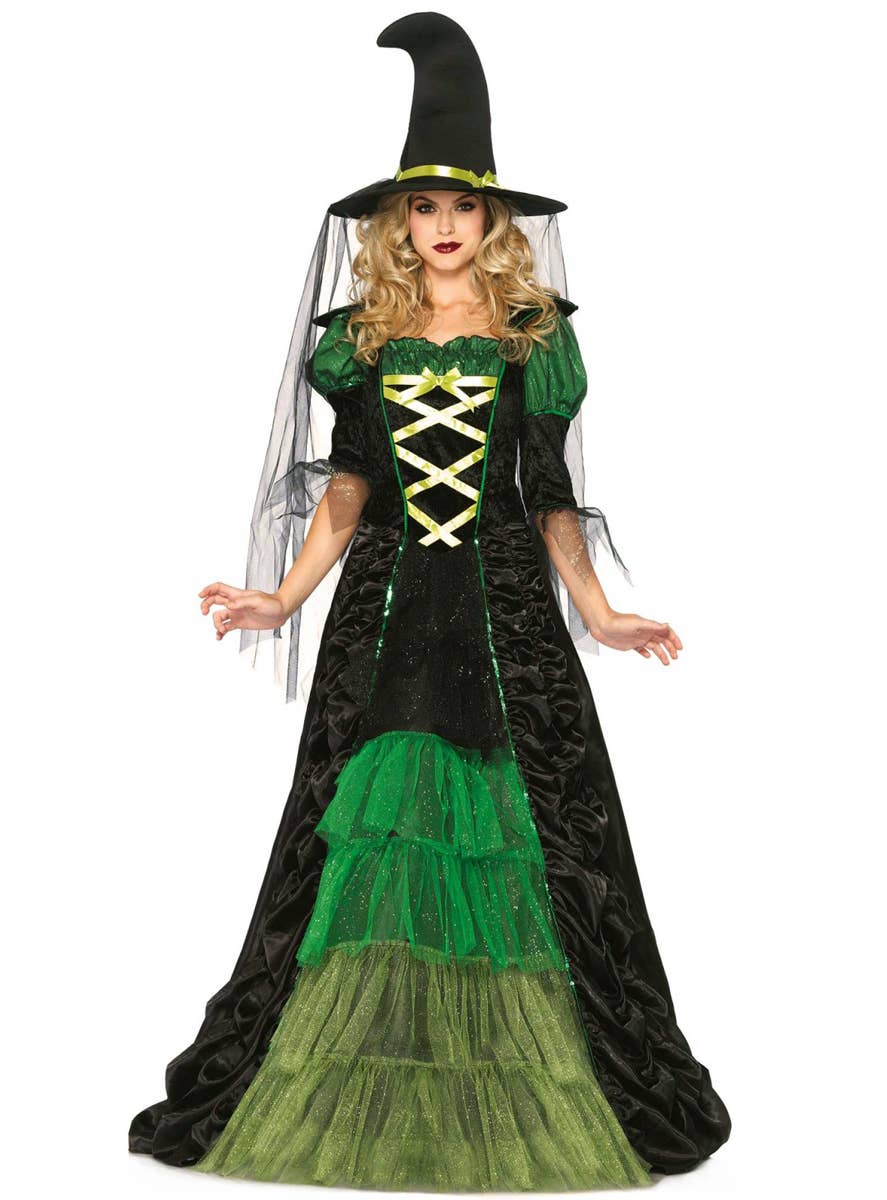 Green Spellcaster Women's Storybook Witch Halloween Costume - Front Image 